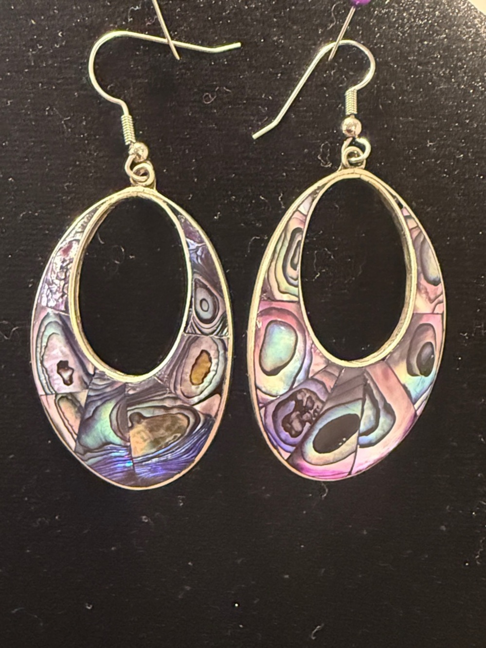 Vintage Alpaca Mexico- Abalone Oval Drop Earrings